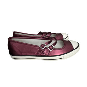 New Converse Mary Jane Metallic Burgundy Flats Size 7.5